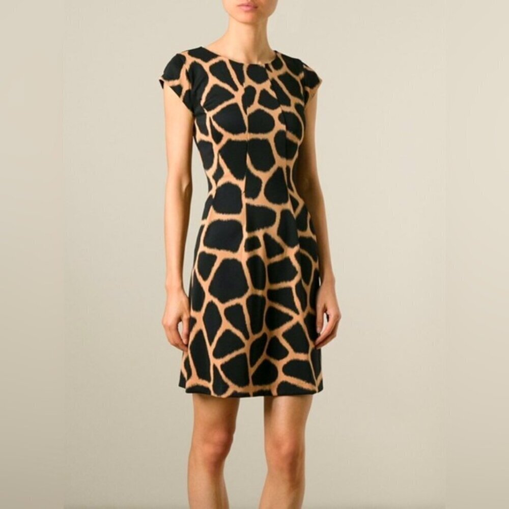 MICHAEL Kors Giraffe Print Short Sleeve gold Zip black tan Dress Women 00 NWOT